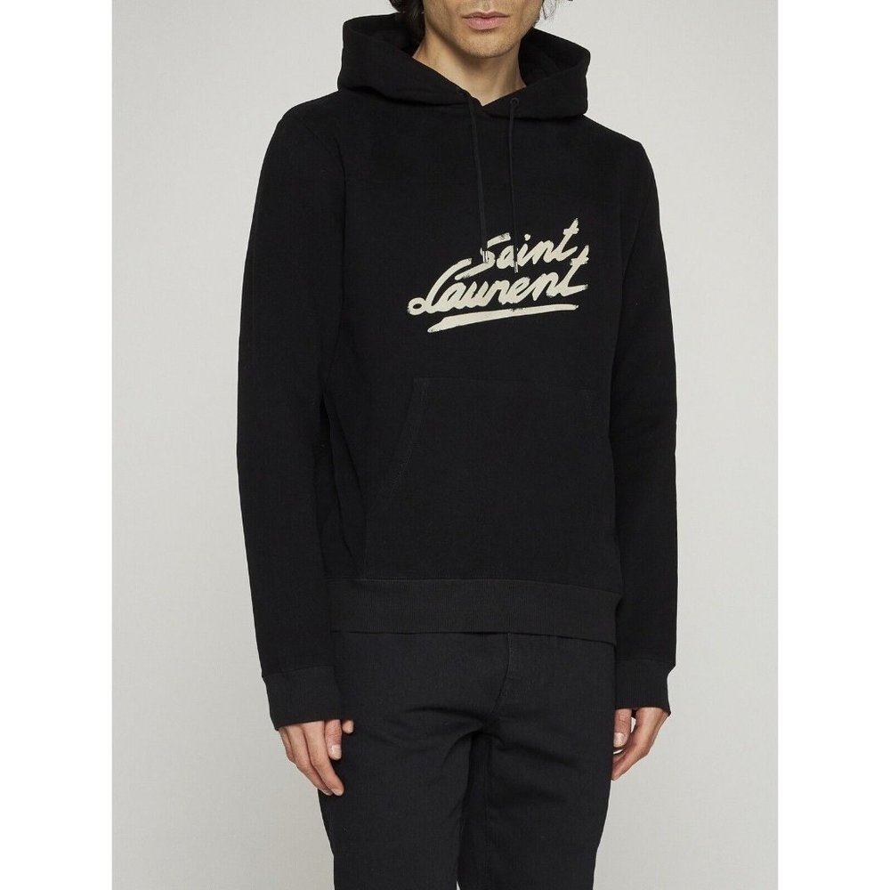 Saint Laurent Black Hoodie with Cream Logo